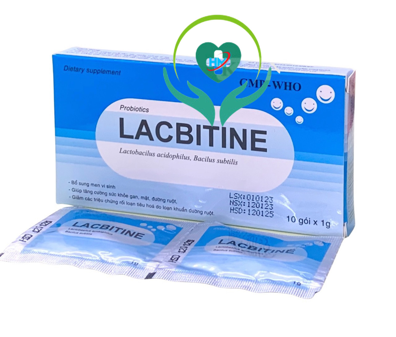 Men tiêu hoá Lacbitine hộp 10 gói, Vinaphar, hỗ trợ tiêu chảy, táo bón