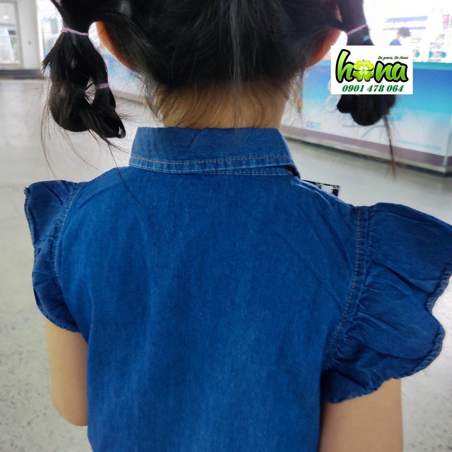 G00000715 Đầm jean tay cánh tiên đẹp bé gái, Chất jean mềm mát