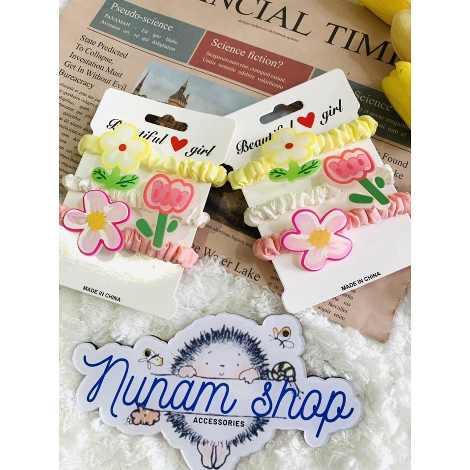 Set 3 - cột tóc vải charm hoa cỡ lớn màu tươi sáng cực đẹp - Nunam shop