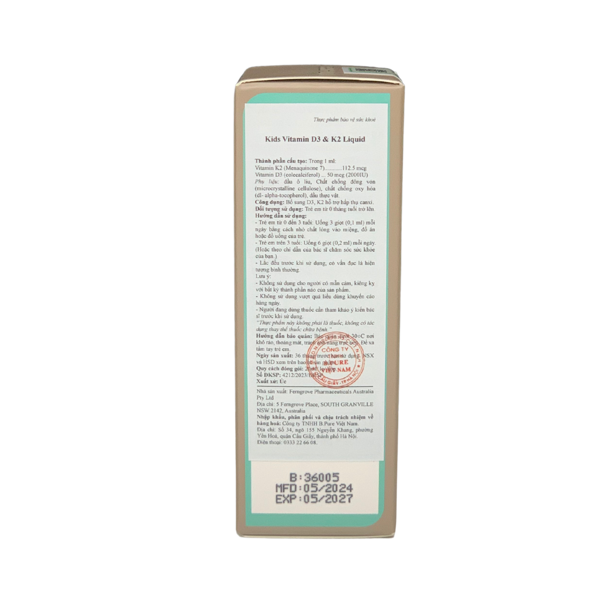 Thực phẩm bảo vệ sức khoẻ Kids Vitamin D3 &amp; K2 Liquid - Bổ sung D3 – K2 Cho Bé 20ml