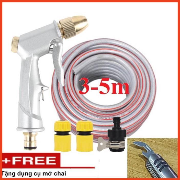 Bộ dây vòi xịt nước rửa xe,tưới cây .tăng áp 3 lần,loại 3m,5m 206701 đầu đồng,cút,nối nhựa đen+ tặng mở chai