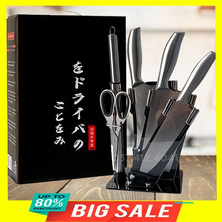 Bộ dao inox 5 món tặng kèm 1 giá để dao sang trọng