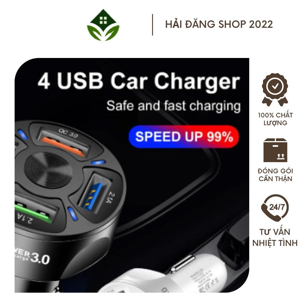 Tẩu Sạc Ô Tô 4 Cổng Sạc, Có 1 Cổng Sạc Nhanh Quick Charge 3.0 18W, Đèn Led Sáng Đẹp, tẩu sạc nhanh trên xe hơi xe máy