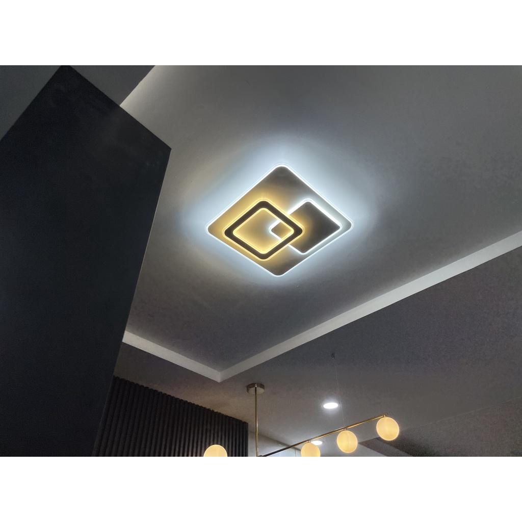 Đèn ốp trần phòng khách 3 chế độ đổi màu có 2 hình tròn và vuông Mã 830 hqlight