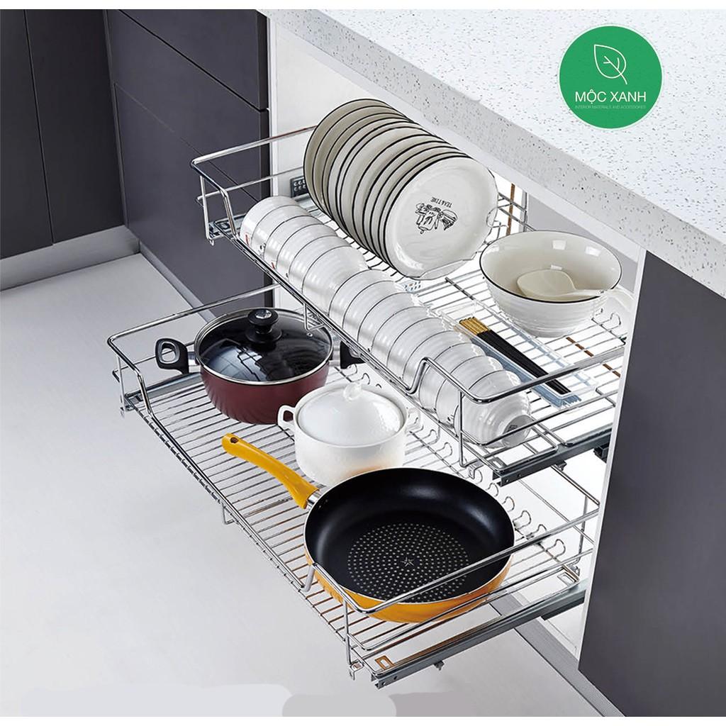 Giá bát đĩa, xoong nồi Inox bóng cao cấp ray âm giảm chấn