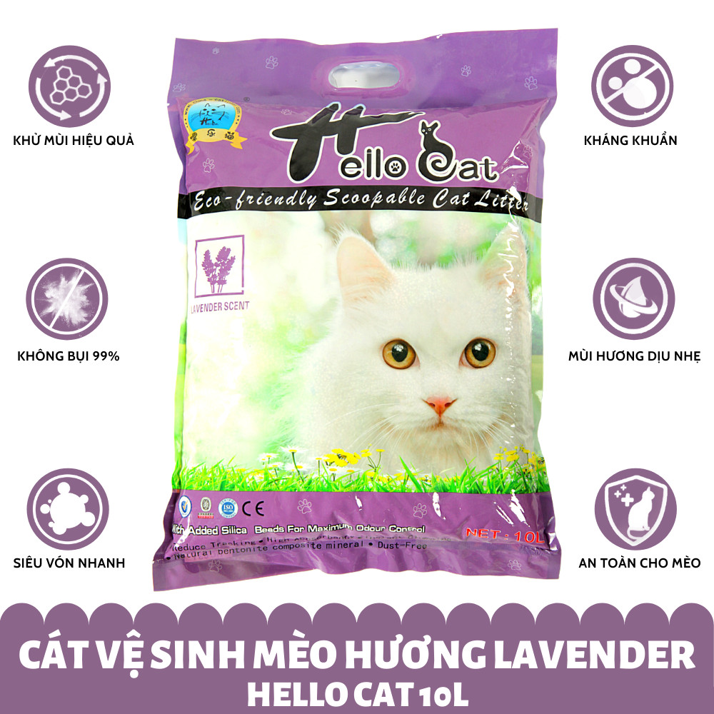 Cát Vệ Sinh Thái Lan Dành Cho Mèo Hương Hoa Oải Hương Không Bụi Vón Nhanh Mùi Hương Dịu Nhẹ Dễ Chịu Hello Cat Lavender Bentonite Sand - TẶNG 1 Lon Pate Hello Cat Pate Mùi Ngẫu Nhiên 190G
