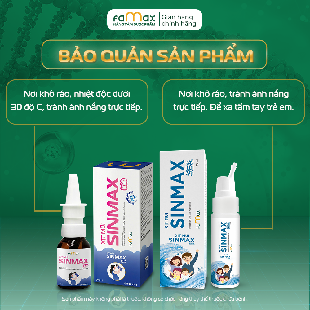 [FAMAX] Combo xịt mũi Sinmax Kid + Sinmax Sea - Hỗ trợ giảm sổ mũi, nghẹt mũi, chảy mũi