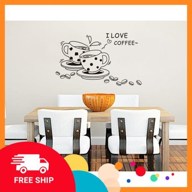️️ Decal dán tường cốc café-tranh dán tường trang trí