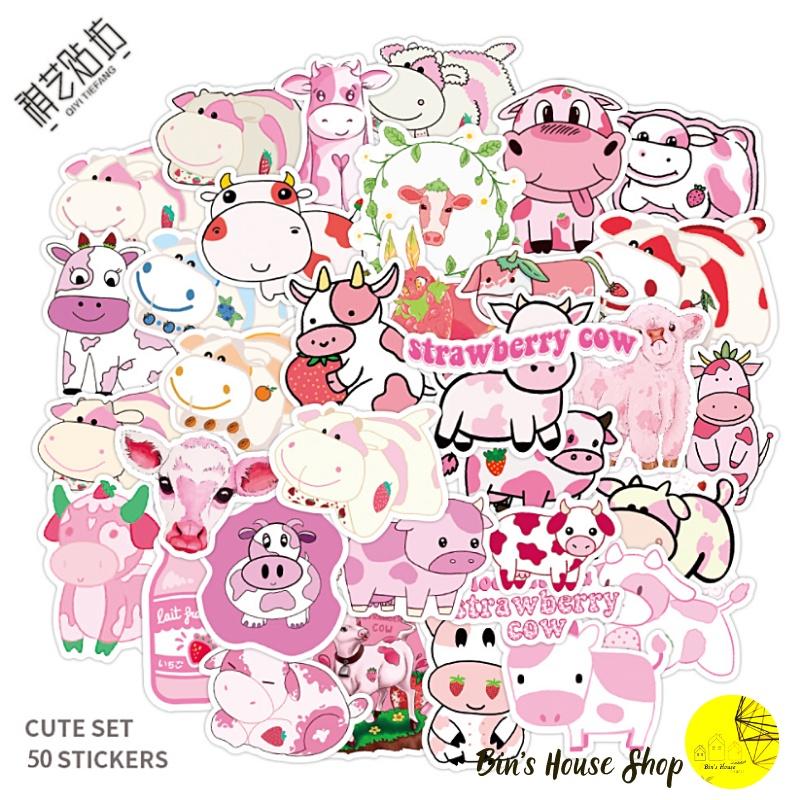 Bộ Sticker - Miến Dán Siêu Kute - Miến Dán Họa Tiết Chú Bò Hồng Siêu Kute