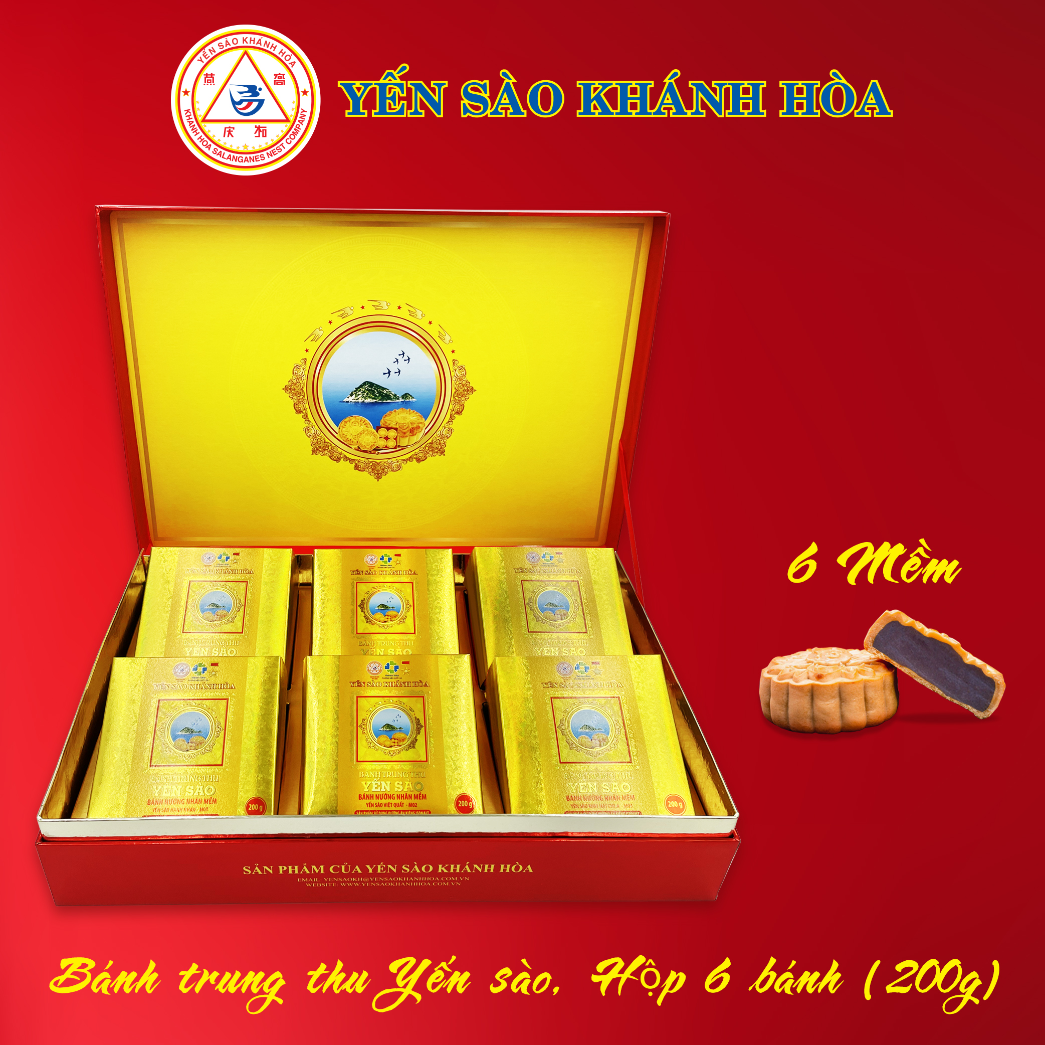 [Hộp 6] Bánh Trung thu Yến sào Khánh Hòa, Bánh nướng nhân mềm và thập cẩm - 200g
