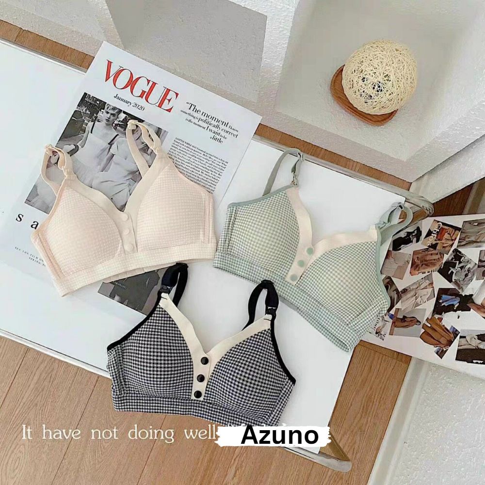 Áo Lót Bầu - Áo Ngực Cho Con Bú Kẻ Cotton Azuno A15 Chống Chảy Xệ Không Gọng Mút Mỏng Cao Cấp