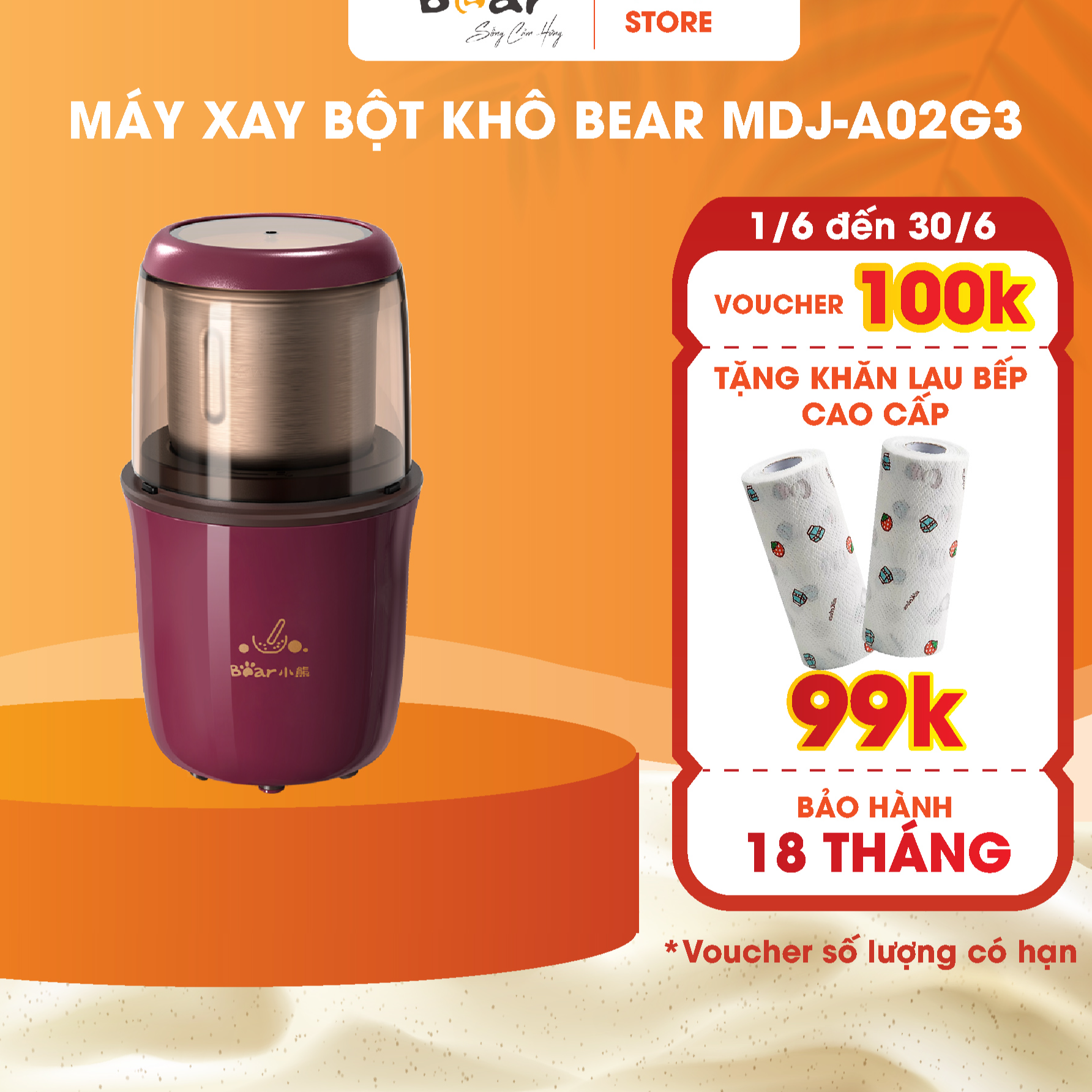 Máy Xay Bột Khô Đa Năng Bear Cà Phê, Hạt Tiêu, Ngũ Cốc Công Suất Lớn MDJ-A02G3 - Hàng Chính Hãng