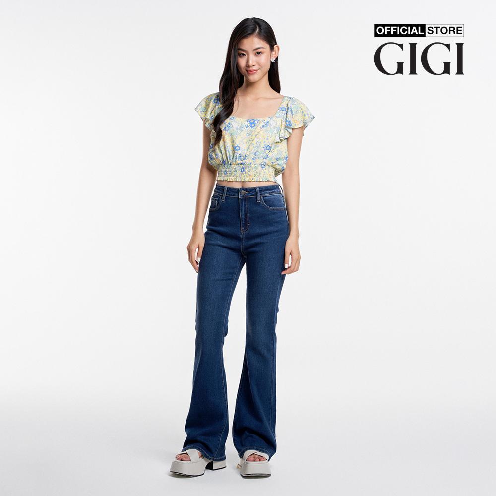GIGI - Áo croptop nữ cổ vuông tay ngắn nhún bèo nữ tính G1201T231295