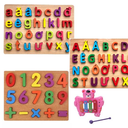 Bộ 3 Bảng Giúp Bé Học Làm Quen Chữ Cái Tiếng Việt Và Số Đếm Bằng Gỗ - Free Ship Toàn Quốc
