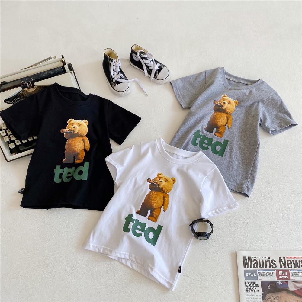 Áo Thun Hè Sọc Bé trai Bé Gái Gấu Ted Kiểu Hàn Quốc