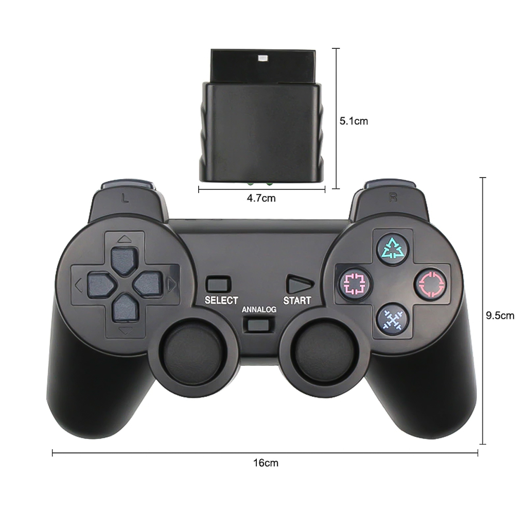 Vinetteam Tay Cầm Chơi Game Không Dây Cho PS 2/ PS1/ PSX 2.4 GHz - Bộ Điều Khiển Cho Máy Playstation 2 Có Rung, Joystick Chơi Game Controle - Hàng Chính Hãng