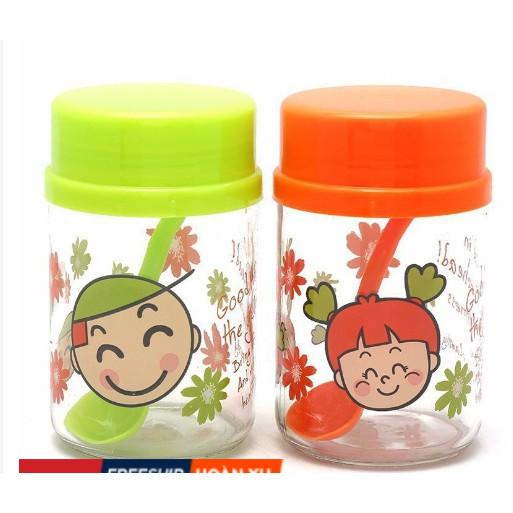 Bộ 2 lọ thủy tinh có nắp đậy kèm thìa muỗng đựng gia vị rất tiện dụng