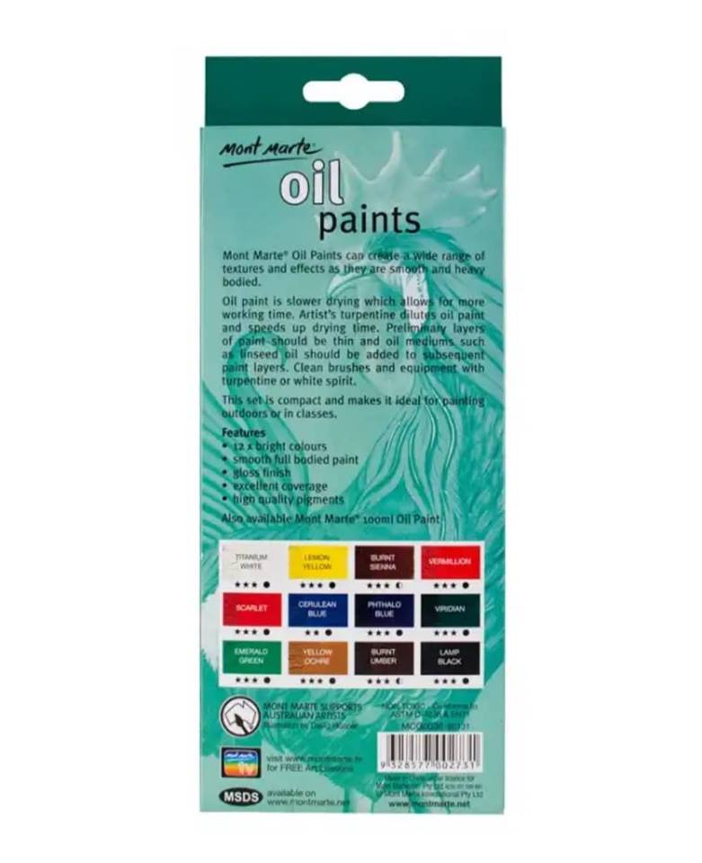Màu Sơn Dầu Oil Paints Mont Marte Bộ 12ml X 12 Màu