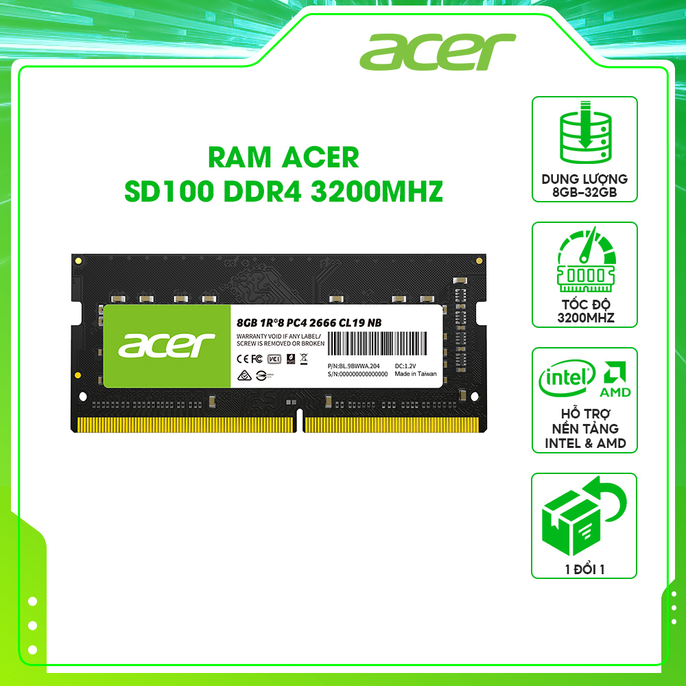 Bộ nhớ RAM Laptop Acer SD100 DRAM Laptop PC4 DDR4 SO-DIMM - Hàng chính hãng
