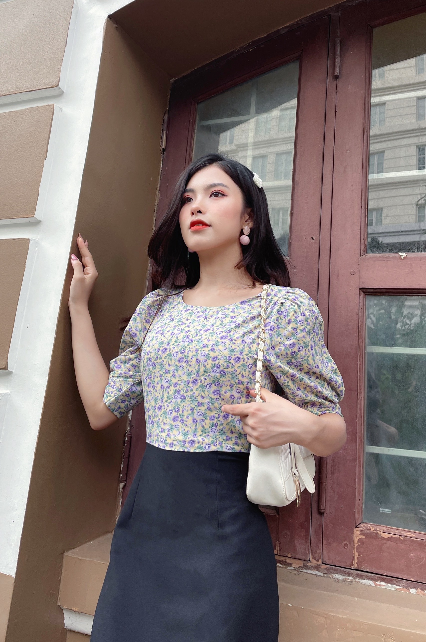 Đầm suôn chữ A phối hoa dễ thương-MS026