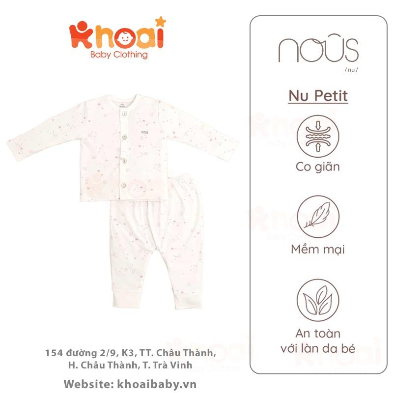 Bộ cài thẳng dài Nous trắng họa tiết ong Newborn - Chất liệu Nu Petit 95% cotton thiên nhiên