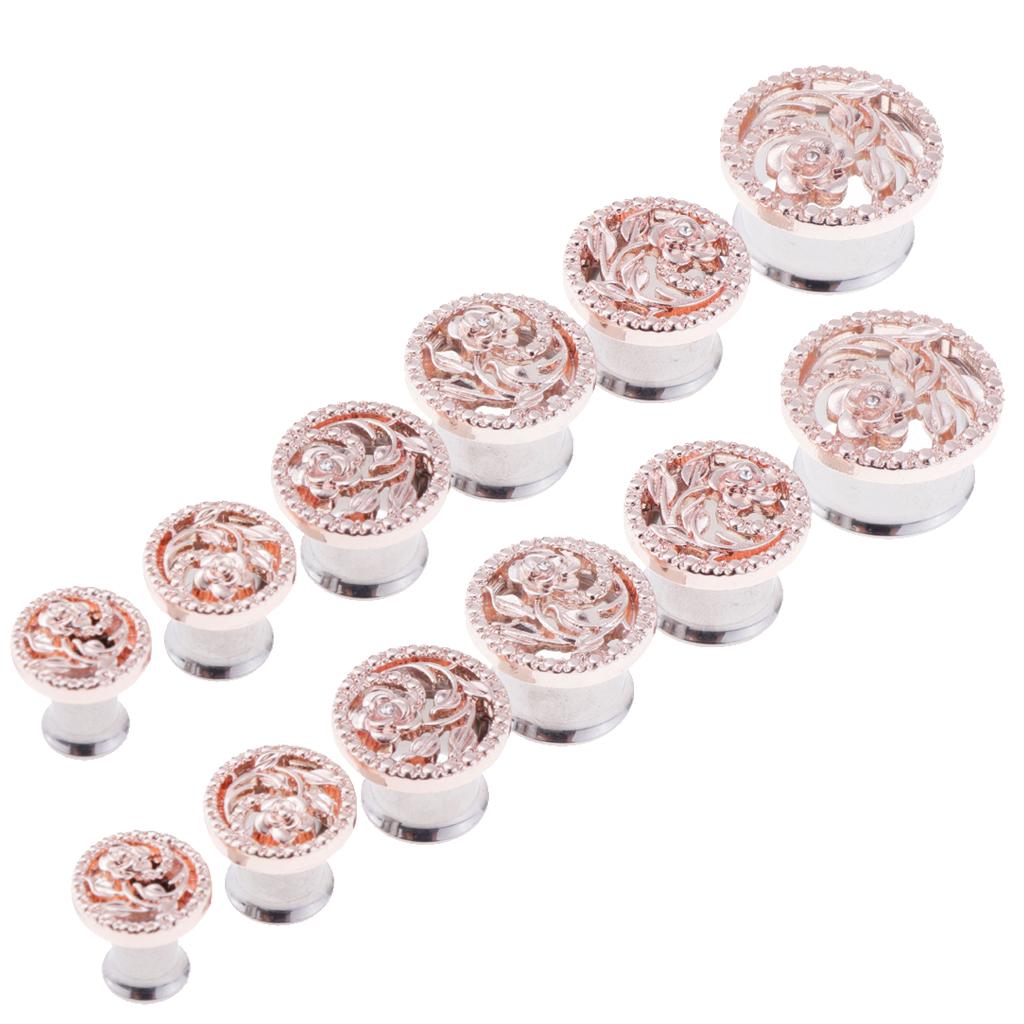 2pcs Fancy Rose Gold Flower Ear Plug Tunnel Stainless Steel Ear Jewelry 6mm