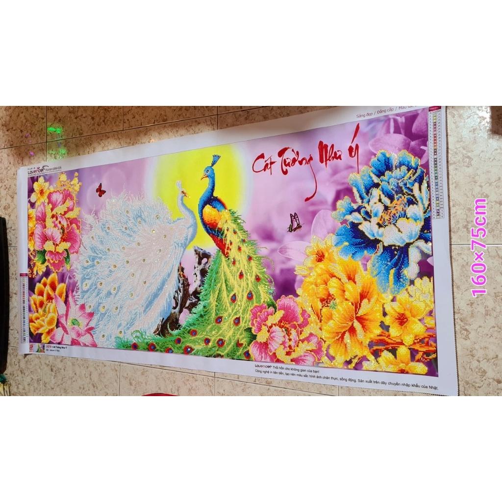 Tranh đính đá đôi công cát tường như ý 160*75cm