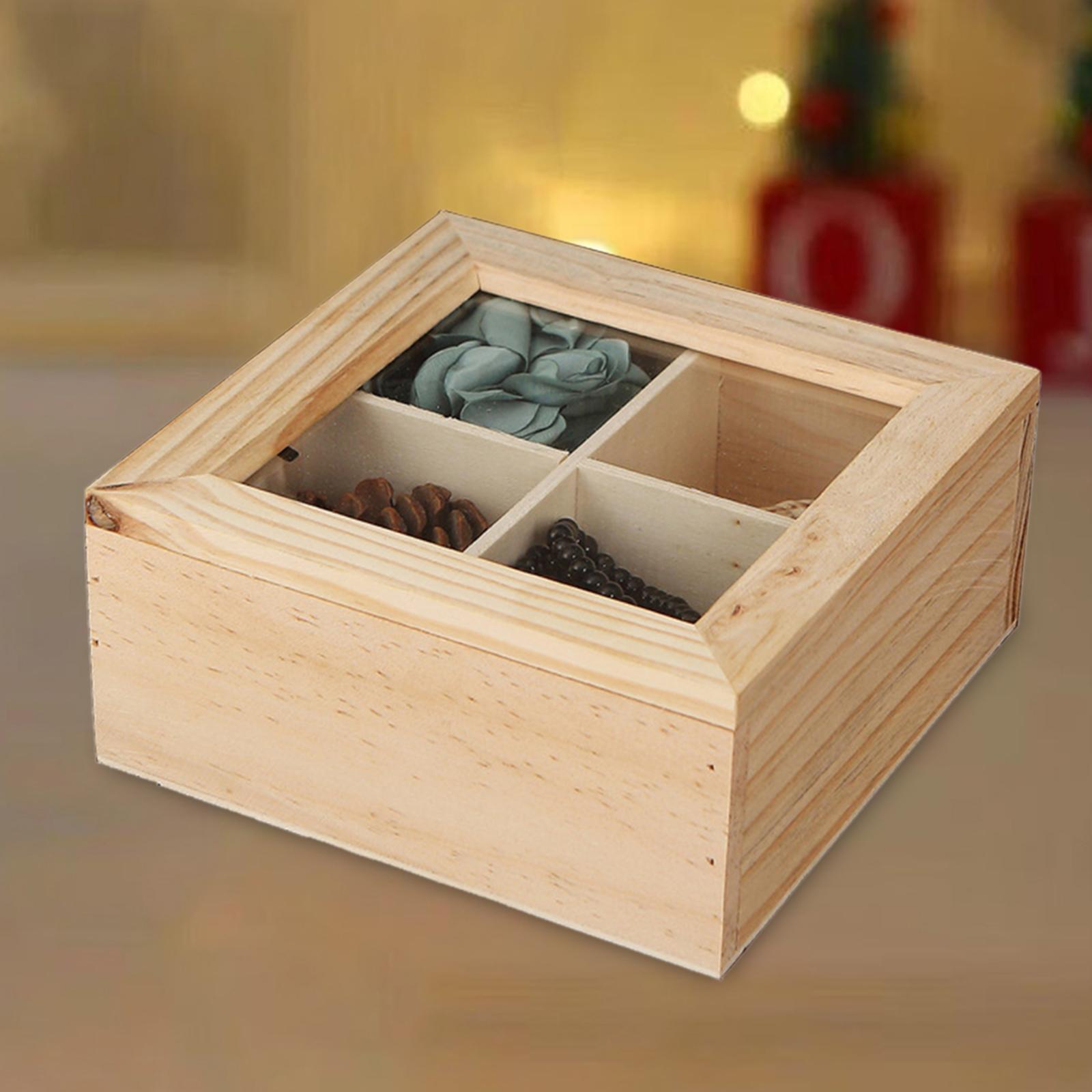 Wood Storage Box Jewelry Display Case Photo Holder Portable DIY Trinket Box
