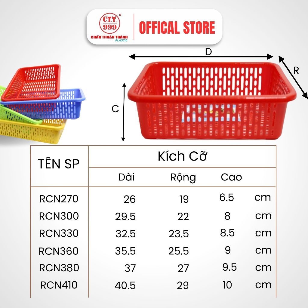 Rổ nhựa chữ nhật Chấn Thuận Thành, Rổ Đựng Thực Phẩm Nhựa PP Cao Cấp, nhiều màu, nhiều kích thước
