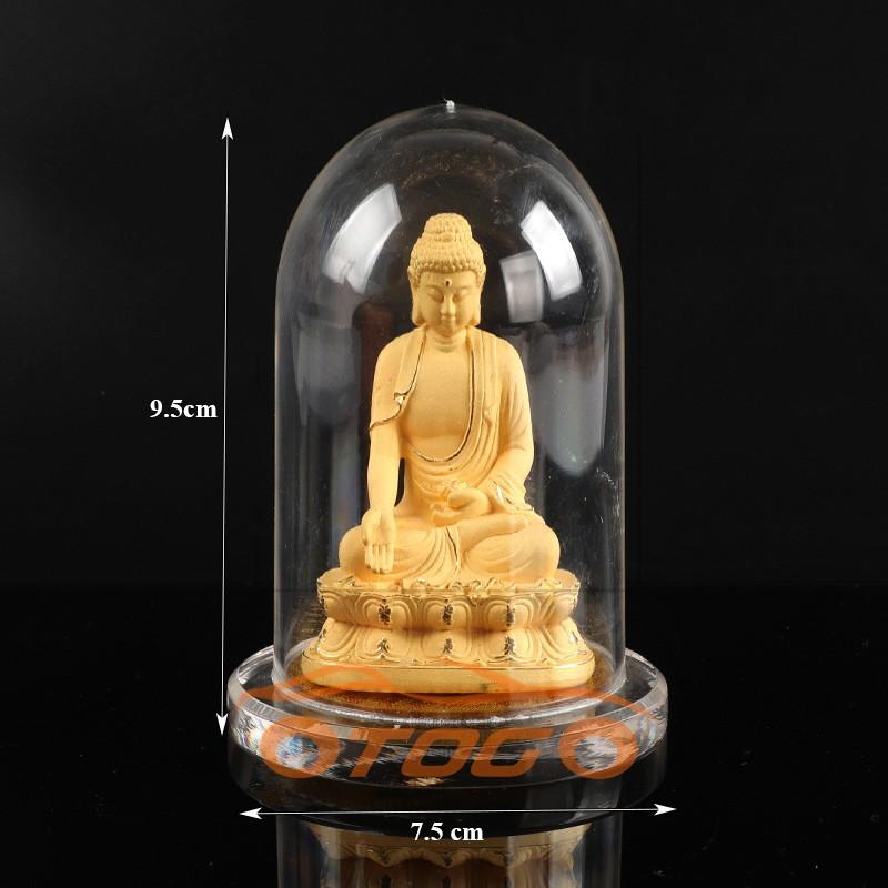 Tượng Đức A Di Đà Nhung Vàng Kim Sa Cao Cấp , Tượng Adida Trong Hộp Kính Để Taplo Xe Hơi
