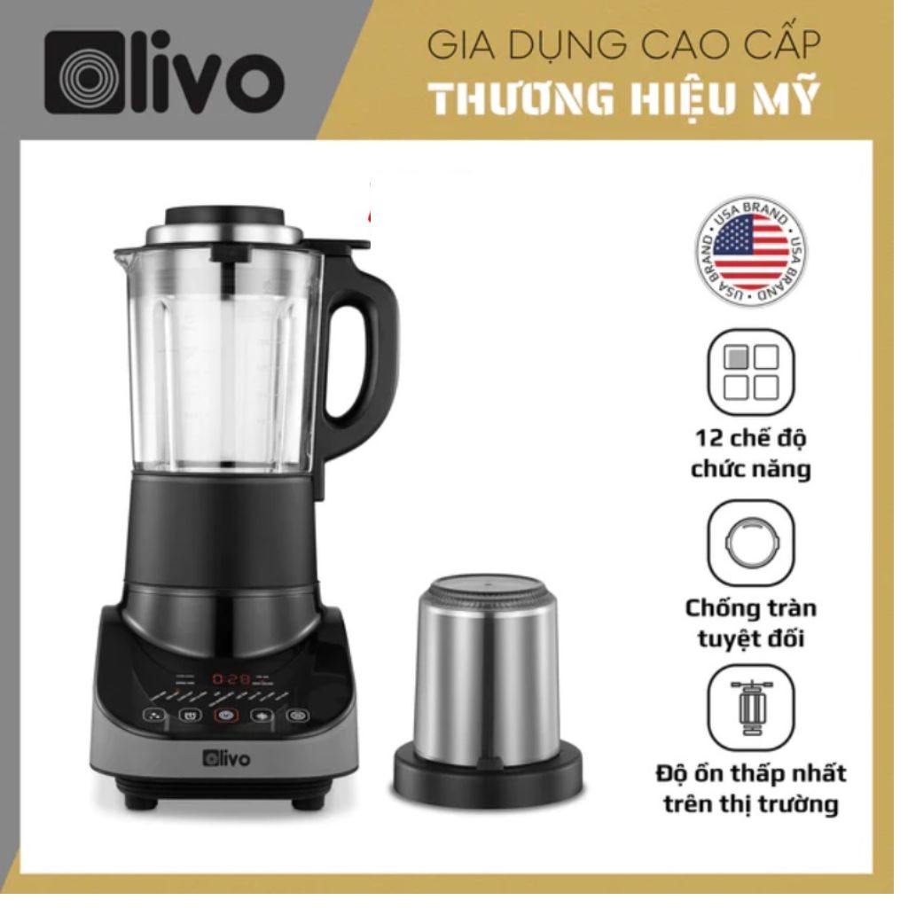 Máy Xay Nấu Đa Năng OLIVO CB20 - Độ Ồn Thấp Nhất - Chống Trào Tuyệt Đối - Vệ Sinh Khử Khuẩn - Chống Dính Gốm - Hàng Chính Hãng