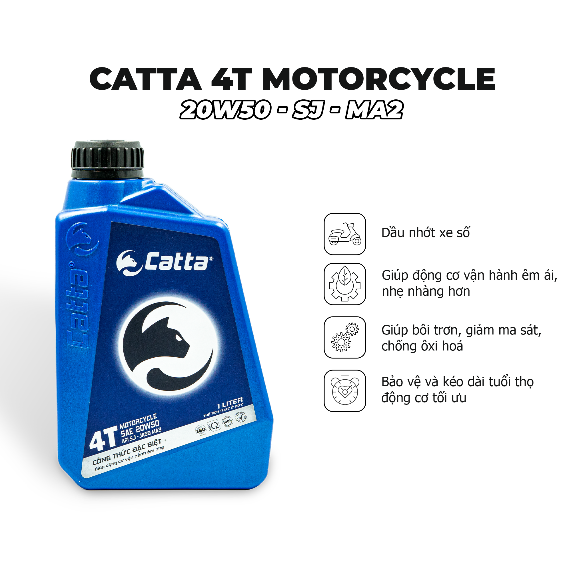 Nhớt xe số CATTA 4T MOTORCYCLE 1L - SAE 20W50, API SJ, JASO MA2 - Hàng chính hãng 