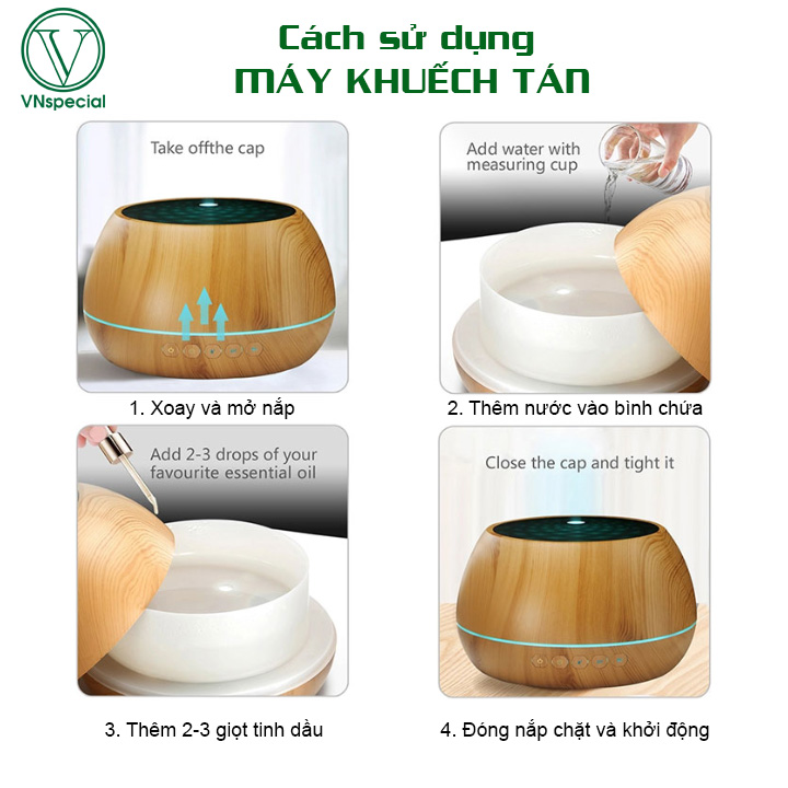 MÁY KHUẾCH TÁN TINH DẦU VNSPECIAL AI (BLUETOOTH + ĐIỀU KHIỂN TỪ XA) - TẶNG 1 CHAI TINH DẦU BẤT KÌ