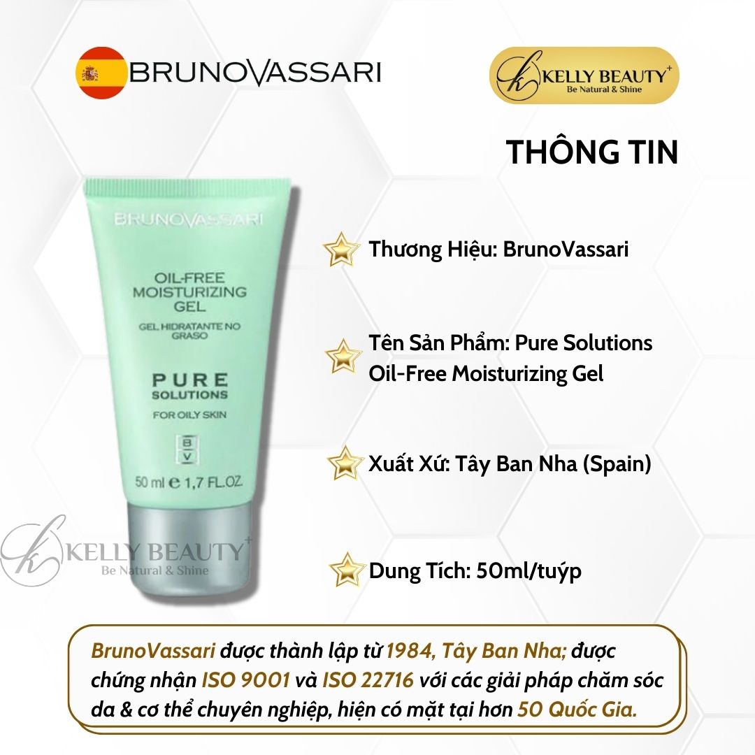 Gel Dưỡng Kiềm Dầu Ngừa Mụn Bruno Vassari Pure Solutions Oil-Free Moisturizing Gel | Kelly Beauty