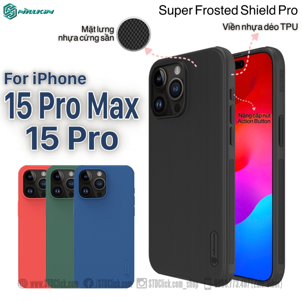 ỐP LƯNG DÀNH CHO ĐIỆN THOẠI IPHONE 15 PRO MAX - 15 PRO NILLKIN NHỰA CỨNG VIỀN DẺO - Super Frosted Shield Pro