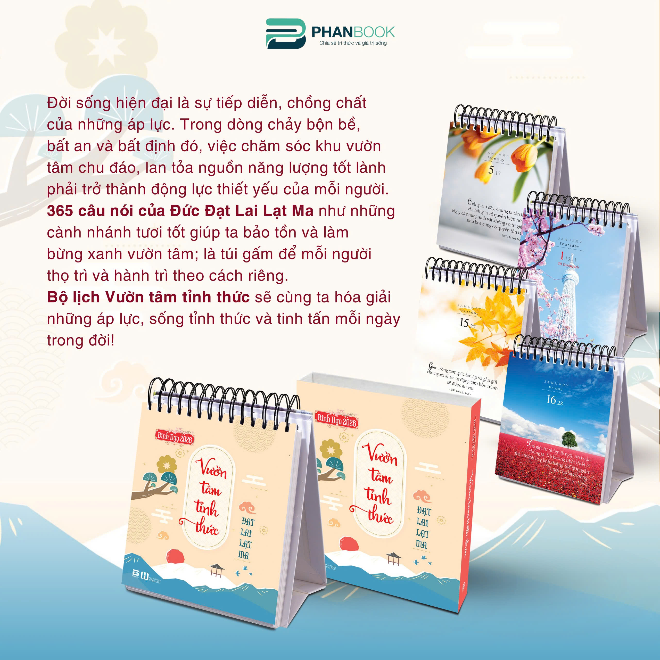 Lịch Bàn 2026 - 365 Ngày Vườn Tâm Tỉnh Thức - Đạt Lai Lạt Ma