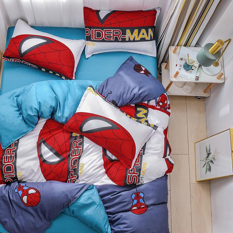 Bộ chăn ga gối Siêu anh hùng Siêu nhân người nhện Spider Man 100% Cotton Poly cao cấp - Hàng xuất khẩu