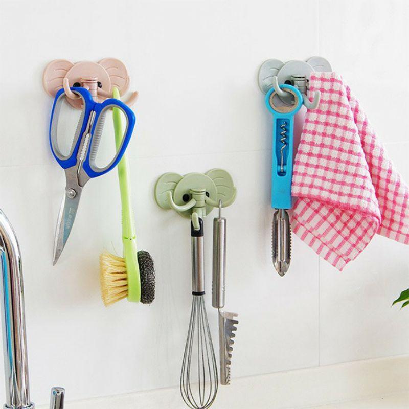 Móc treo đồ dán tường 3 vòi voi dễ thương - Móc treo chìa khoá hình con voi chắc chắn giá đựng đồ dán tường đa năng