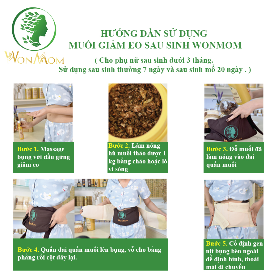 Muối quấn bụng thảo dược, săn chắc vòng eo sau sinh Wonmom 1Kg