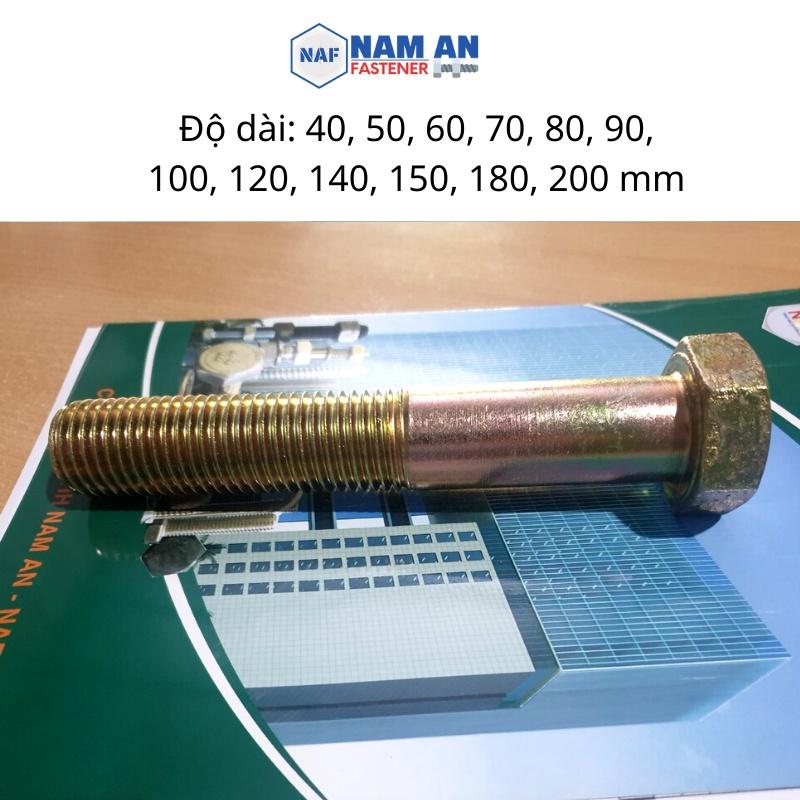 Bulong M20 cấp bền 8.8, bu lông lục giác M20, bu lông 8.8, đường kính 20mm, độ dài: 40->200mm