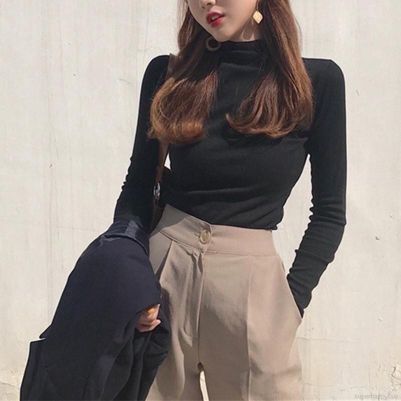 Áo cổ lọ thu đông vải xịn JOY BABE thun co giãn 4 chiều mịn êm, dày vừa ôm body kiểu, cổ trụ trắng Đà Lạt ATOD 3 -3E