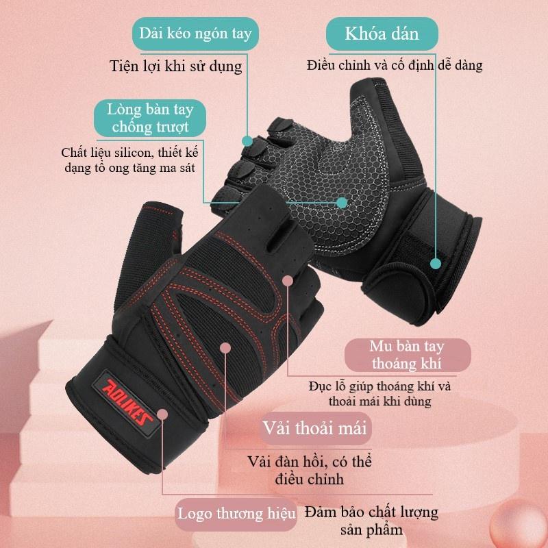 Găng tay tập gym chống trượt, bảo vệ cổ tay AOLIKES-109