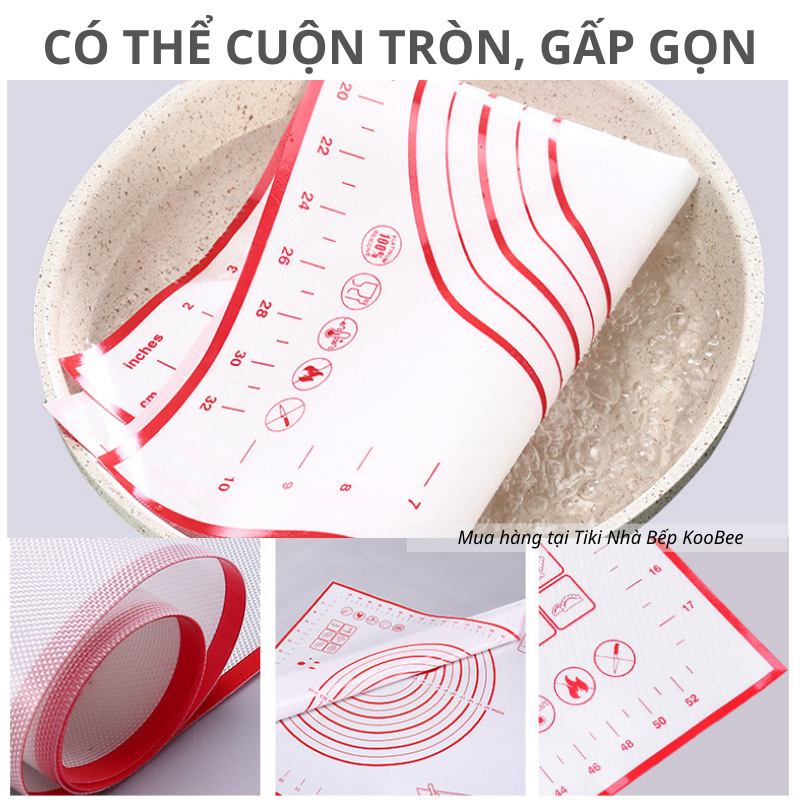 Thảm silicon nhào bột chống dính KOOBEE có vòng tròn và thang đo kích thước - Dụng cụ làm bánh tiện dụng cho nhà bếp