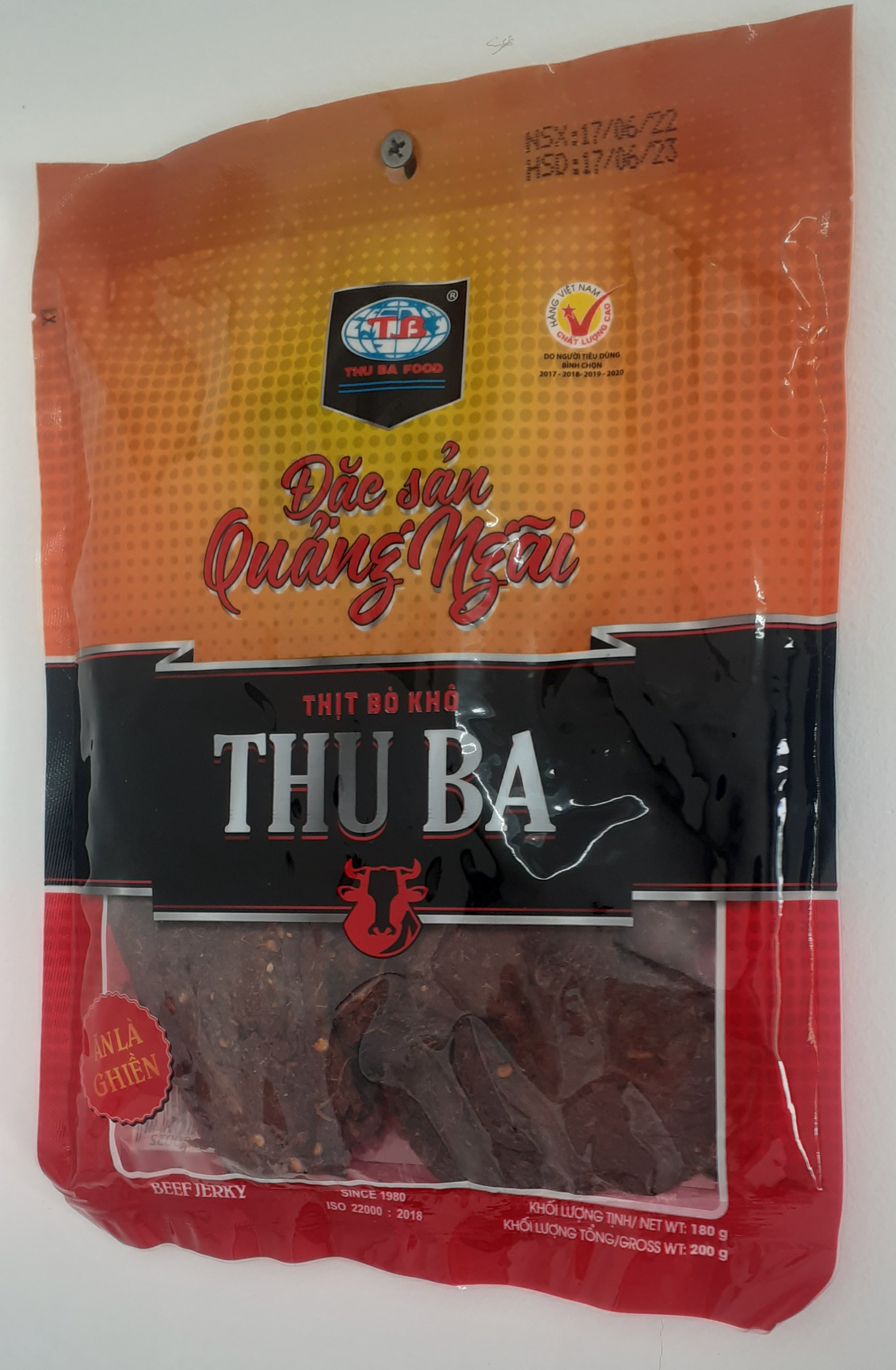 Khô bò miếng sản phẩm OCOP 200gr. Original Spicy Dried Beef Thu Ba Brands Quang Ngai Province