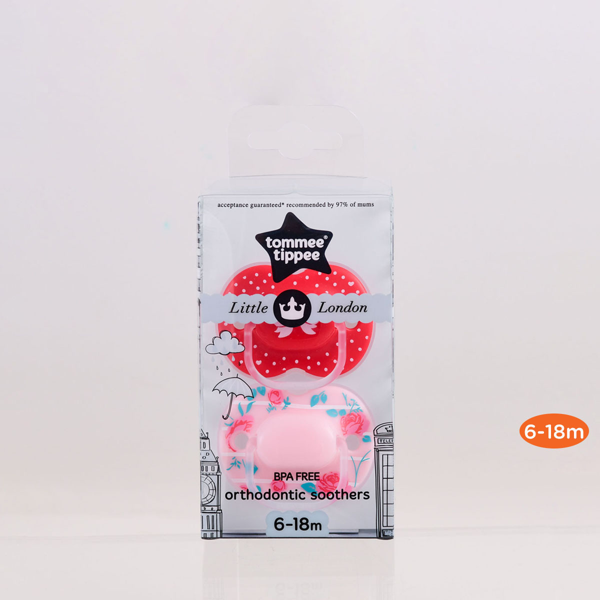 Ty ngậm cho bé Tommee Tippee Little London 6-18 tháng  (vỉ 2 cái) - Hồng/Đỏ