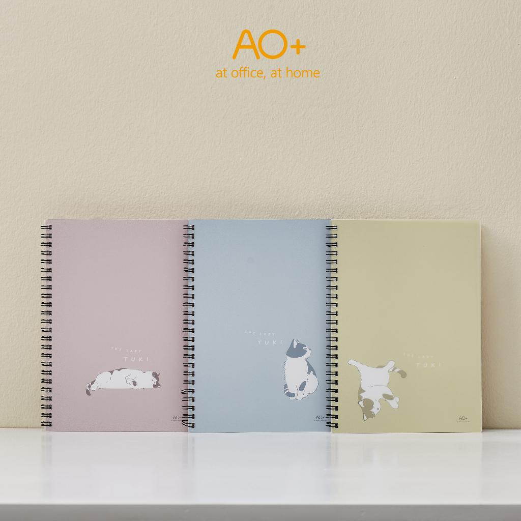 Sổ tay hoạ tiết mèo Tuki, A5, Bìa nhựa, 140 trang gáy lò xo, thương hiệu AO+