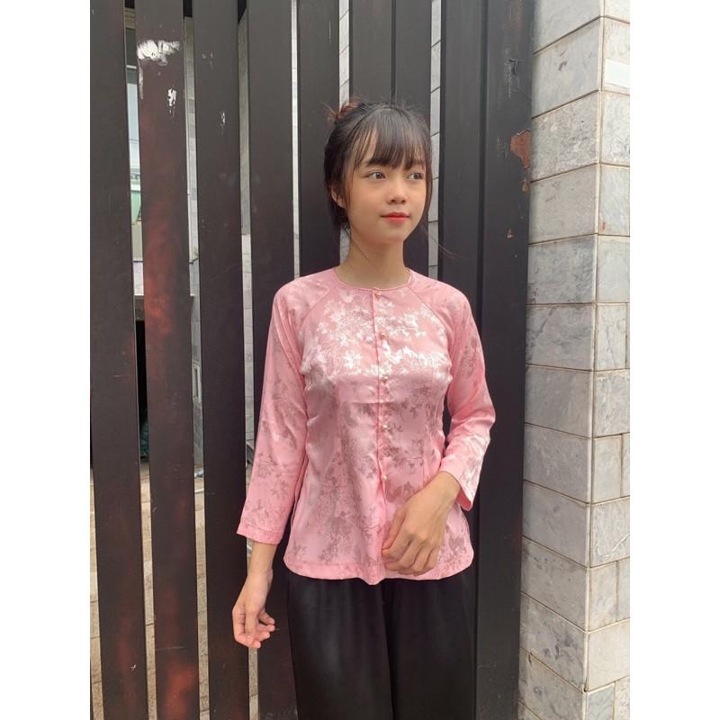 Đồ Lam Đi Chùa # Bà Ba Cao Cấp - Áo TímSen+1QuầnTrắng,Size S-48kí Trở Lại