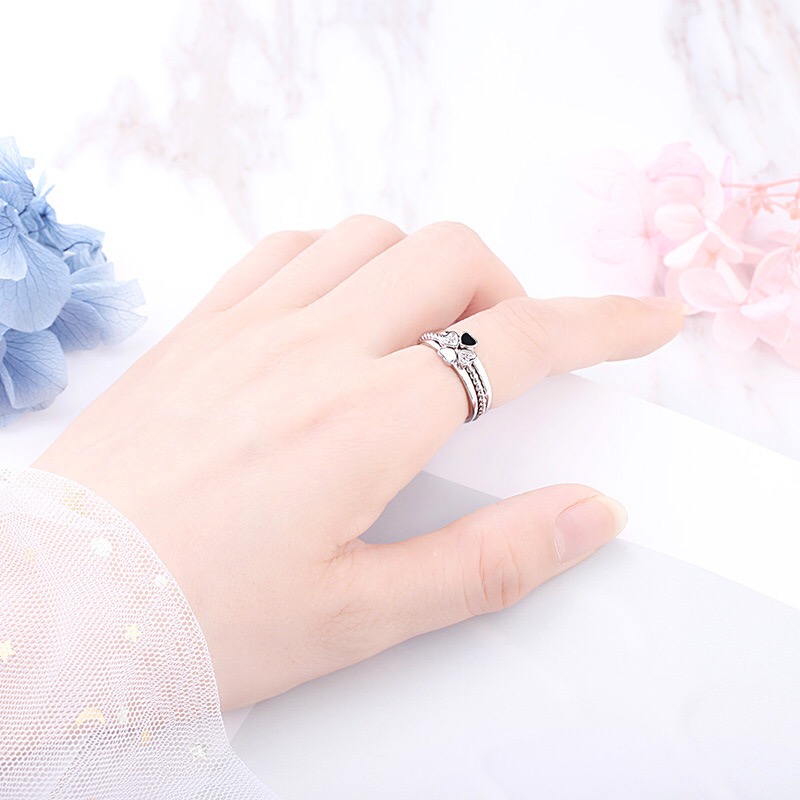 Nhẫn midi cỏ 4 lá trắng đen 3 in 1 bạc 925