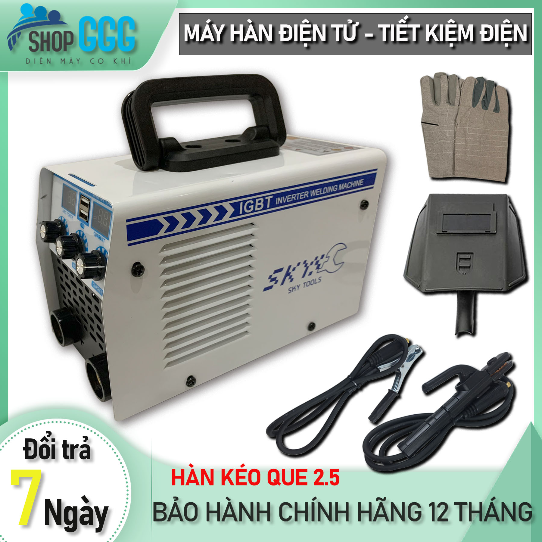 Máy hàn mini, máy hàn điện tử chính hãng SKY MMA600, hàn kéo que 2,5. Tặng bộ phụ kiện dây hàn+ dây mát+ kìm kẹp+ mo hàn + găng tay. Nhỏ gọn tiện dụng tích hợp sạc điện thoại thông minh, bảo hành 1 năm