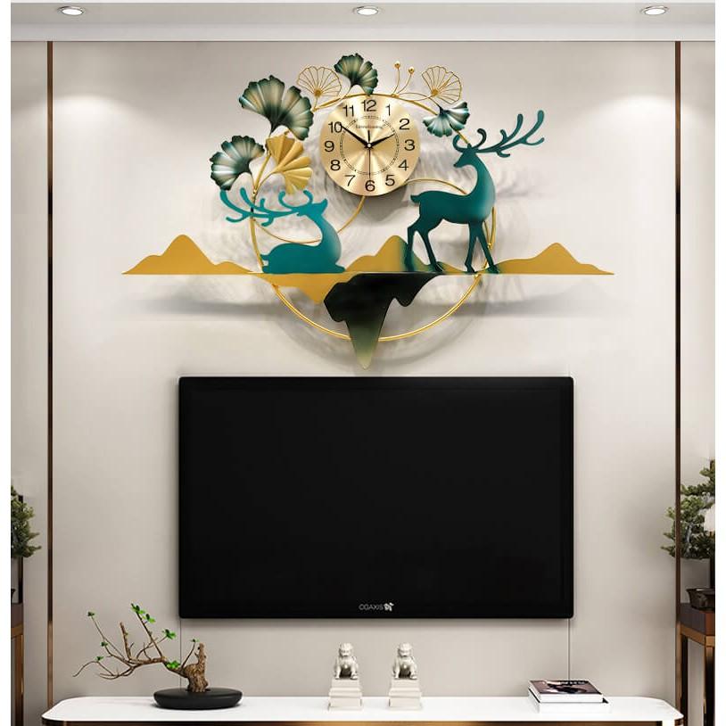Đồng Hồ Trang Trí Treo Tường Nghệ Thuật Senhomes Họa Tiết Hươu Nai Sang Trọng
